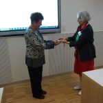 Secretary General Barbara Kellner-Heinkele awards the PIAC Prize for Altaic Studies to Alice Sárközi at the 64th Annual Meeting of the PIAC, Budapest 2022.