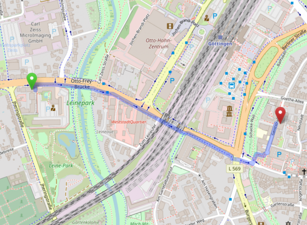 Route from Leine-Hotel to Academy of Sciences