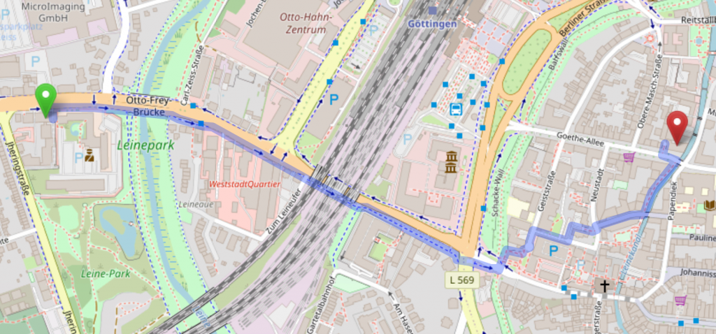 Route from Leinehotel to Dinner location "Kartoffelhaus" on Sunday, June 30th 2024, evening.